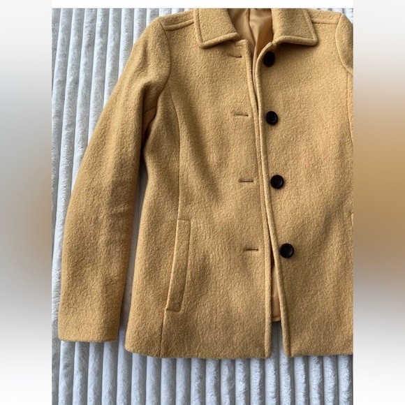 Lands' End Womens Boucle Coat Mustard Yellow Regular Size 6 EUC Wool Blend - Picture 2 of 9